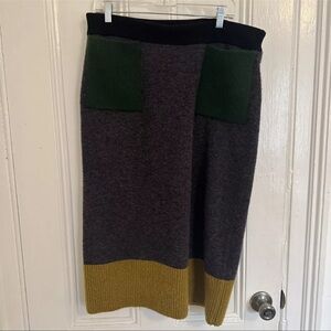 COS Colorblock Knit Midi Skirt in Gray, Green & Mustard